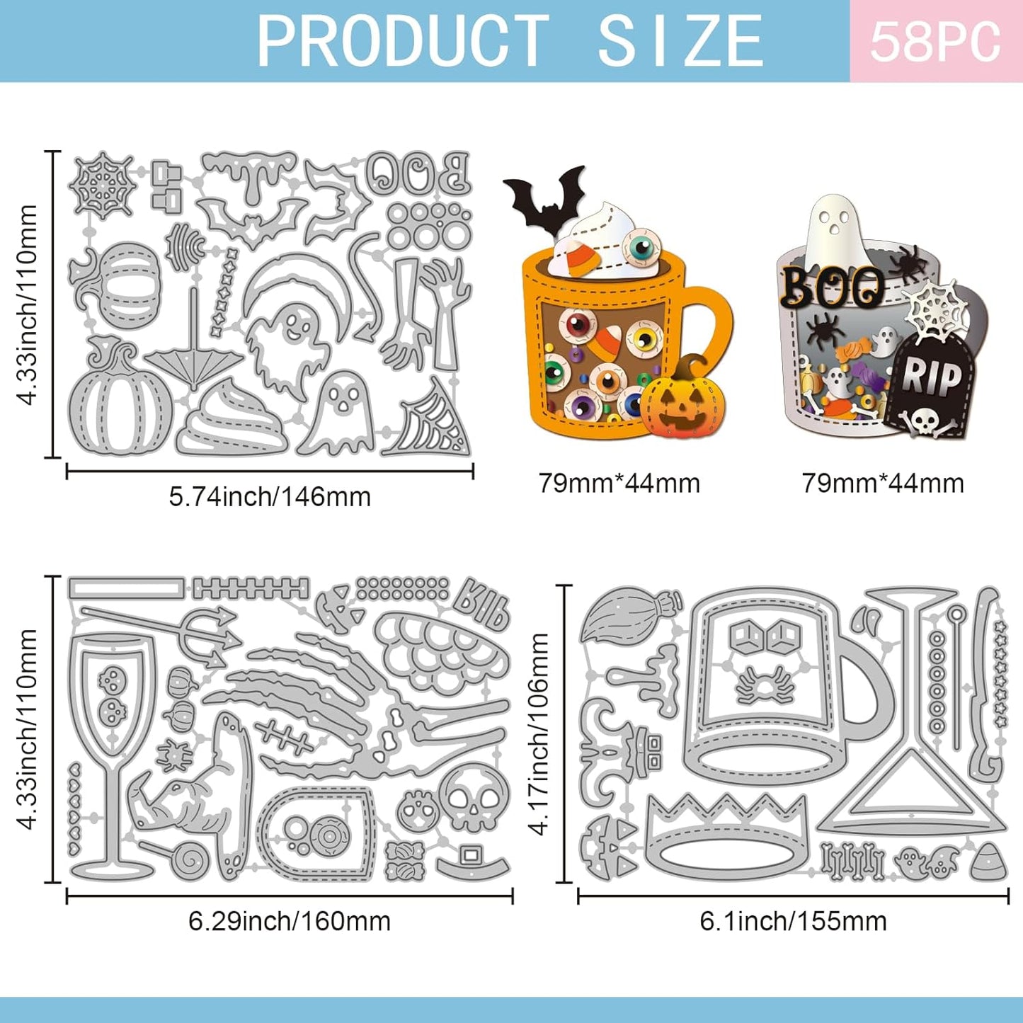 GLOBLELAND Halloween Cup Cutting Dies for Card Making Wine Glass Cut Die for DIY Scrapbooking Journal Embossing Paper Craft Decor