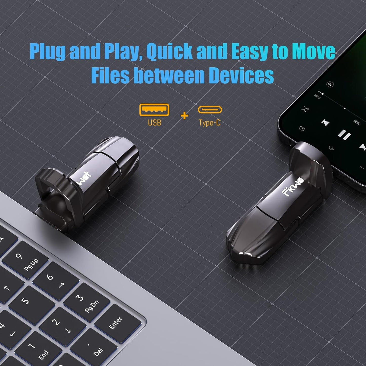 External SSD USB Flash Drive 256GB, Up to 550MB/s 2-in-1 Type C+ USB A USB3.2 Gen2 Solid State Thumb Drive SSD Stick for iPhone 15/16/Android/Windows/Mac/PC/Laptops