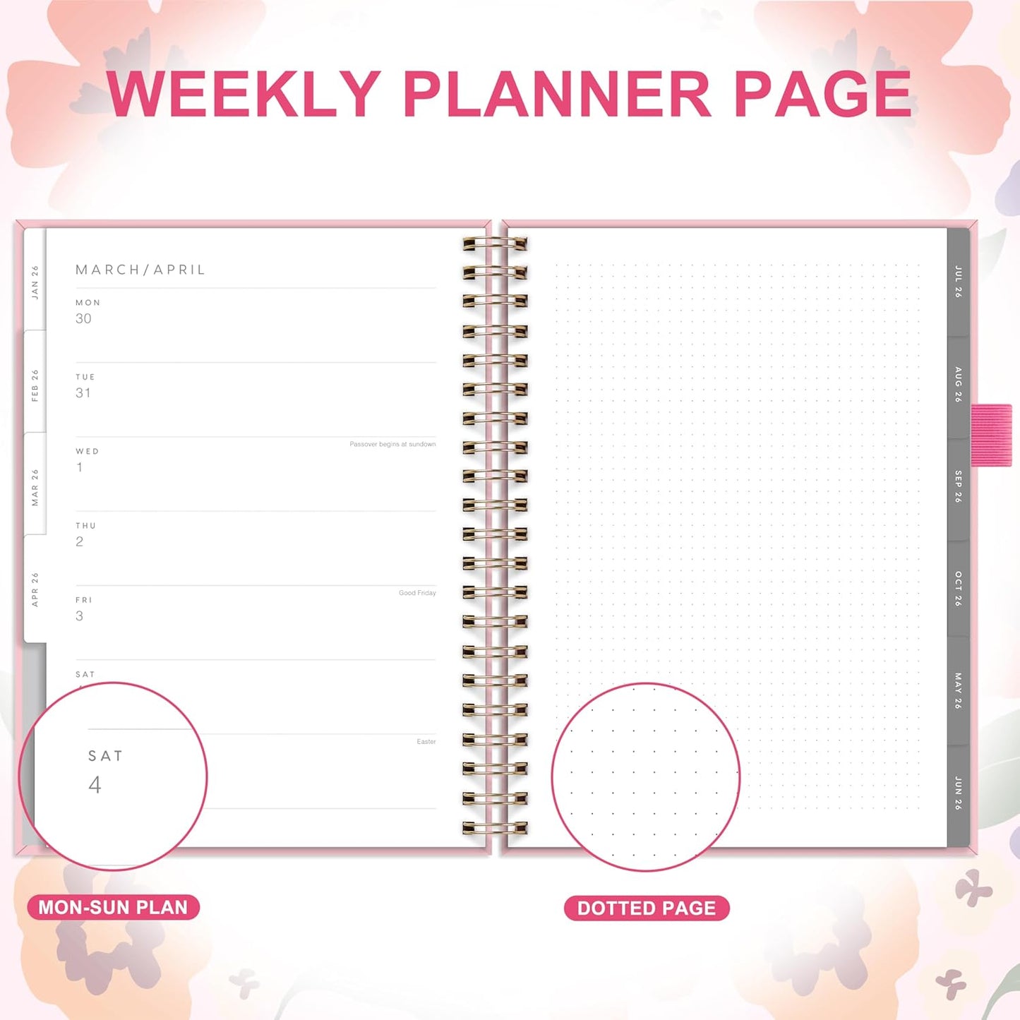 And Per Se 2026 Planner with Pattern, A4 Size-Daily, Weekly & 18-Monthly Leather Hardcover Planner, Daily Schedule, Monthly Tabs, 100 GSM Thick Paper(Elegant Florals)