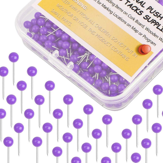 Map Tacks 1/8-Inch Assorted Color Beads Head Map Marking Push Pins,500-count (Purple)