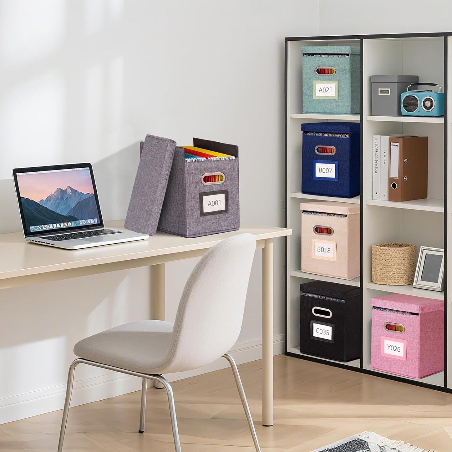 2 Pack Hanging File Folders Organizer with Lid, Letter Size Fabric File Storage Box Collapsible, Portable Office Document Holder with Metal Handle, Smooth PVC Rails, Black