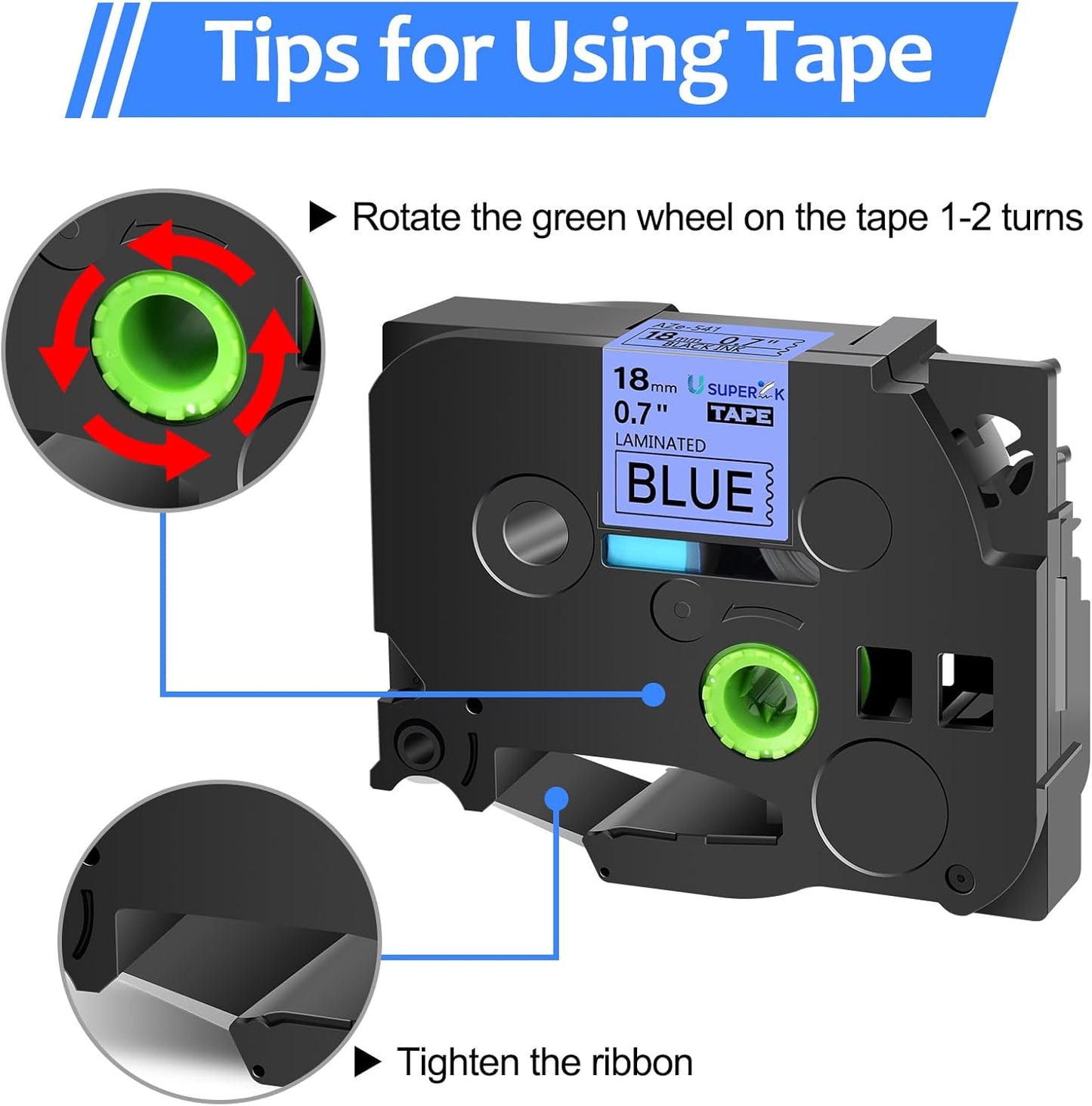6PK Compatible for Brother P-Touch Label Maker Tape TZe-541 TZ-541 TZe541 TZ541 Black on Blue 18mm 3/4 inch 0.7'' x 26.2ft Laminated TZe TZ Label Tape for PT-H500 PT-910BT PT-530 PT-550