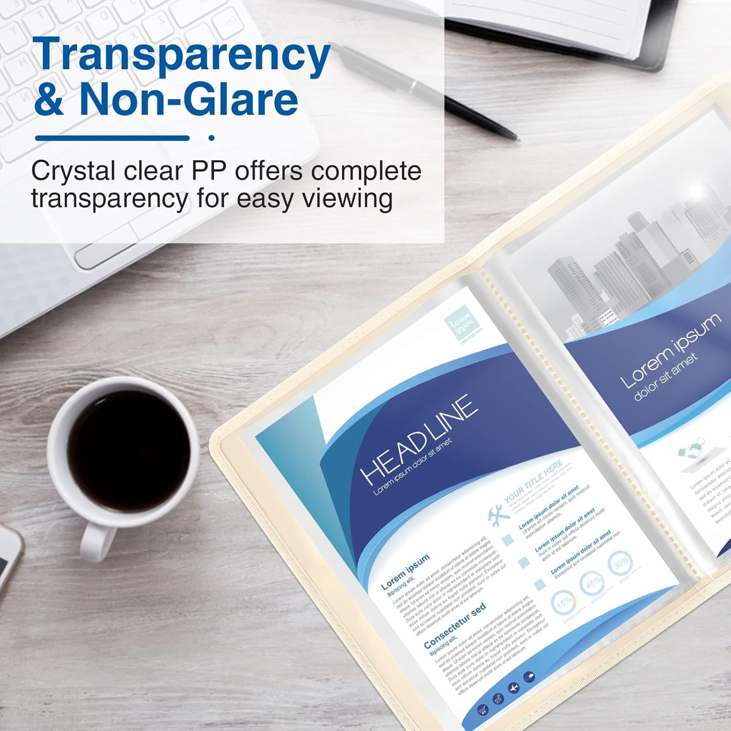 Sooez 30-Pocket Binder with Plastic Sleeves 8.5x11 (Ivory), Heavy Duty Art Portfolio Folder with Clear Sheet Protectors, Display 60 Pages, Presentation Book for Artwork, Document Organizer Binder