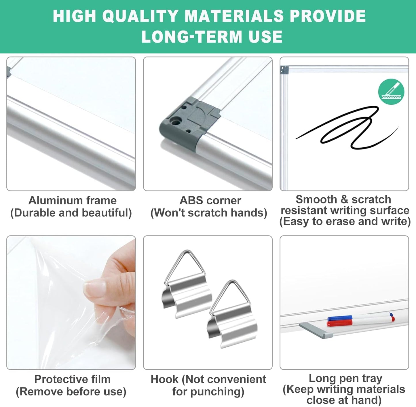 H-Qprobd White Board Dry Erase Boards for Wall 5' x 3' Magnetic Whiteboard - 60"x36" Aluminum Presentation Large Whiteboard with Long Pen Tray, 6 Markers, 2 Erasers &12 Magnets