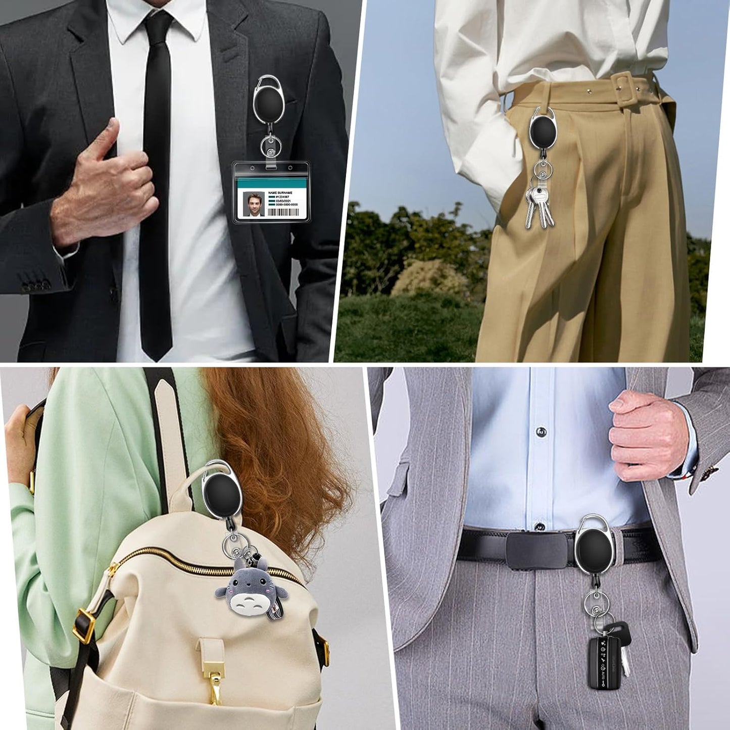 6 Pack Retractable ID Badge Holder Badge Reel with Carabiner and Belt Clip Badge Reels Retractable with Key Chain for Office Worker Doctor Nurse