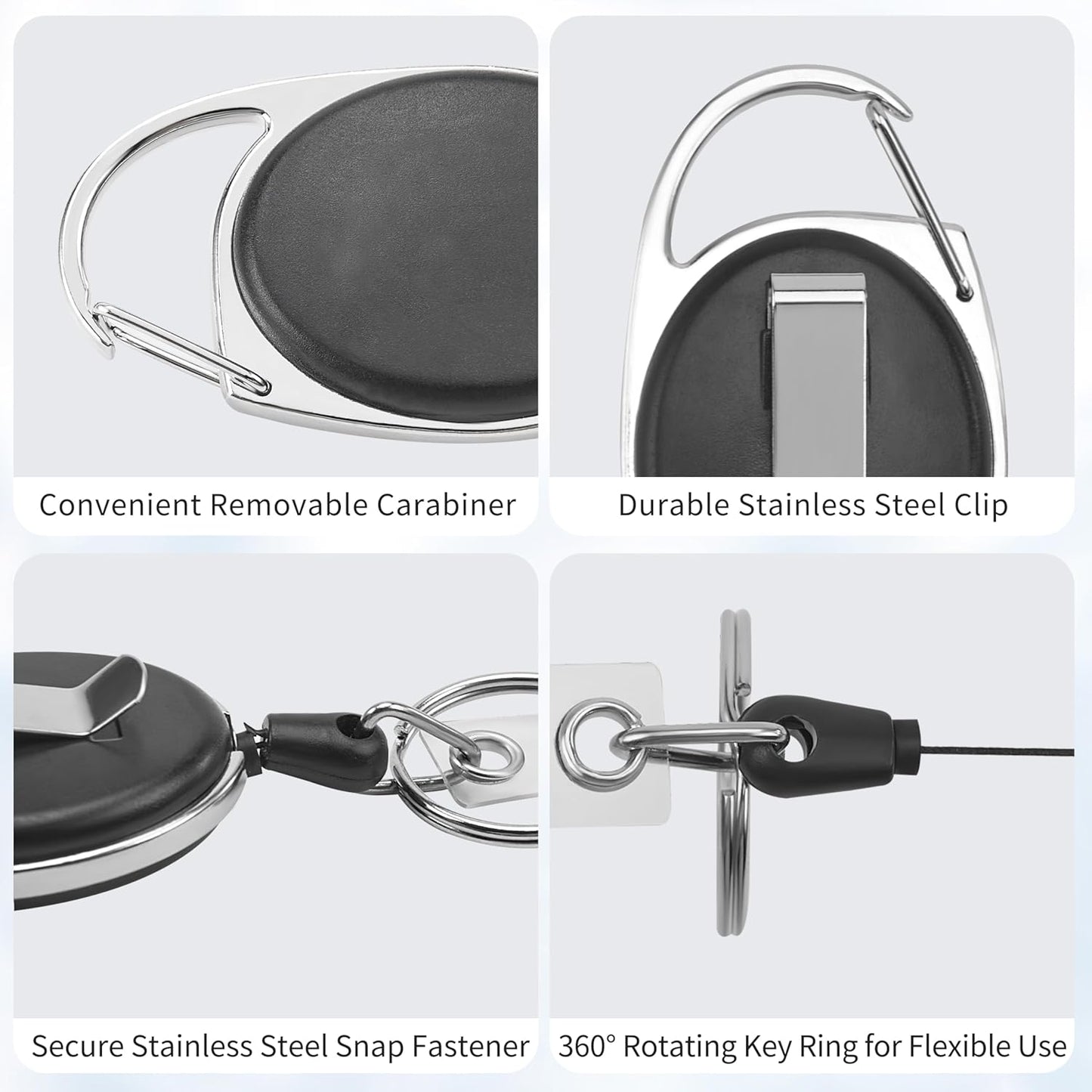 Badge Reel, 55 Pack Retractable Badge Holders with Stainless Steel Clip and 360° Rotating Key, Retractable Keychain with Extra-Long Cord and Secure Snap Fastener for School, Company, Hospital