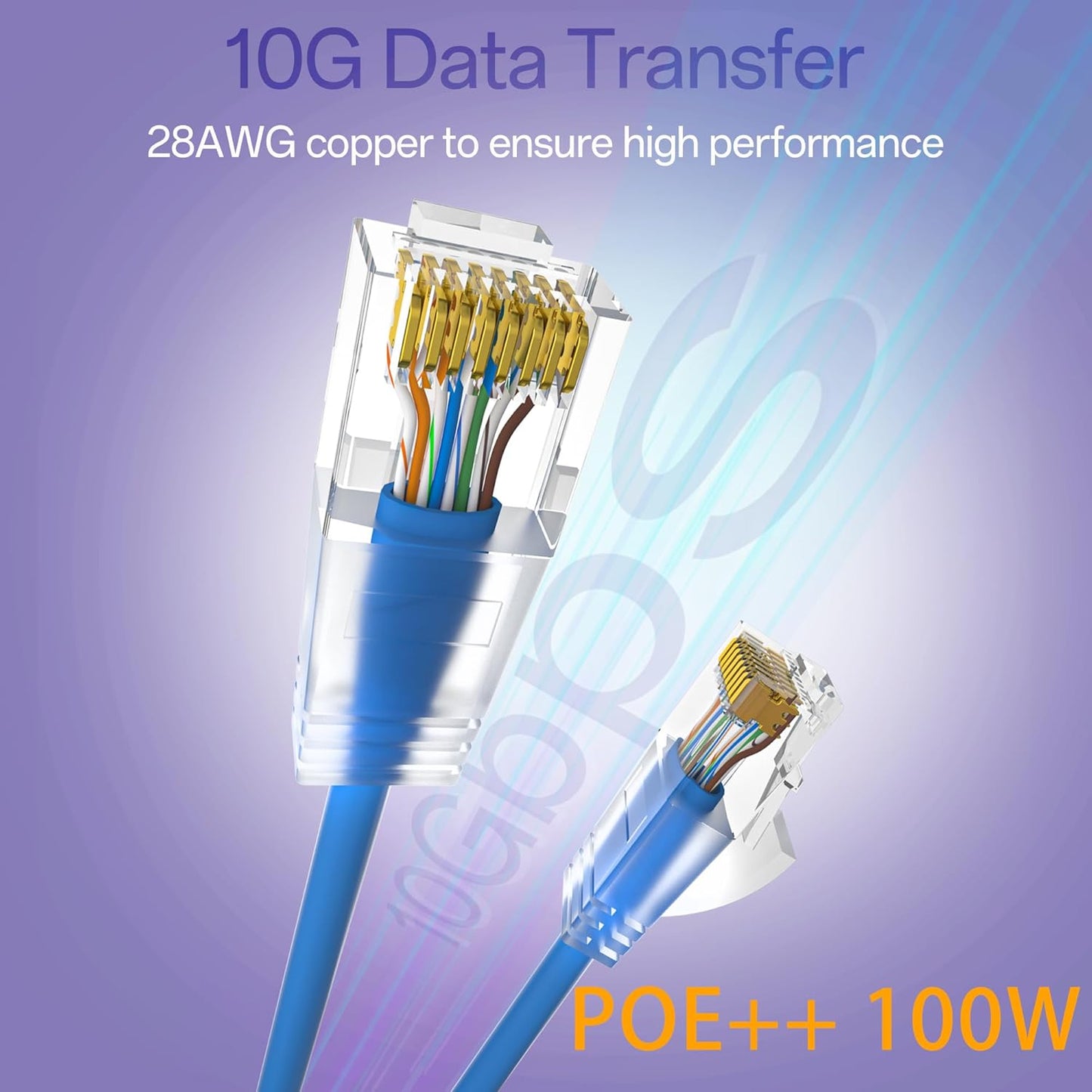 Cat6a Patch Cables 5ft (24 Pack) Slim, Cat6 Ethernet Patch Cable Pure Copper, Flexible Cat 6 Patch Cable 550MHZ 10G, Space-Saving Cat 6A Network Cables for Patch Panel, Blue