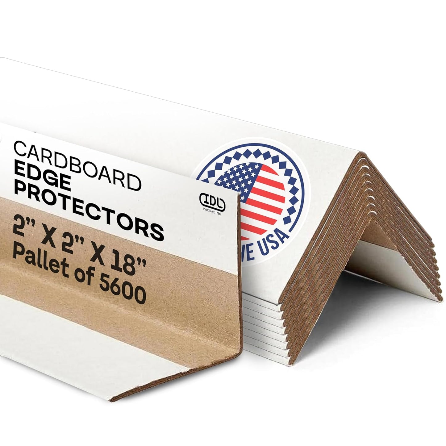 IDL Packaging Cardboard Edge Protectors 2" x 2" x 18", Full Pallet of 5600 pc, White - V-Board Reinforced Corner Protectors - Regular-Duty Cardboard Corners for Shipping