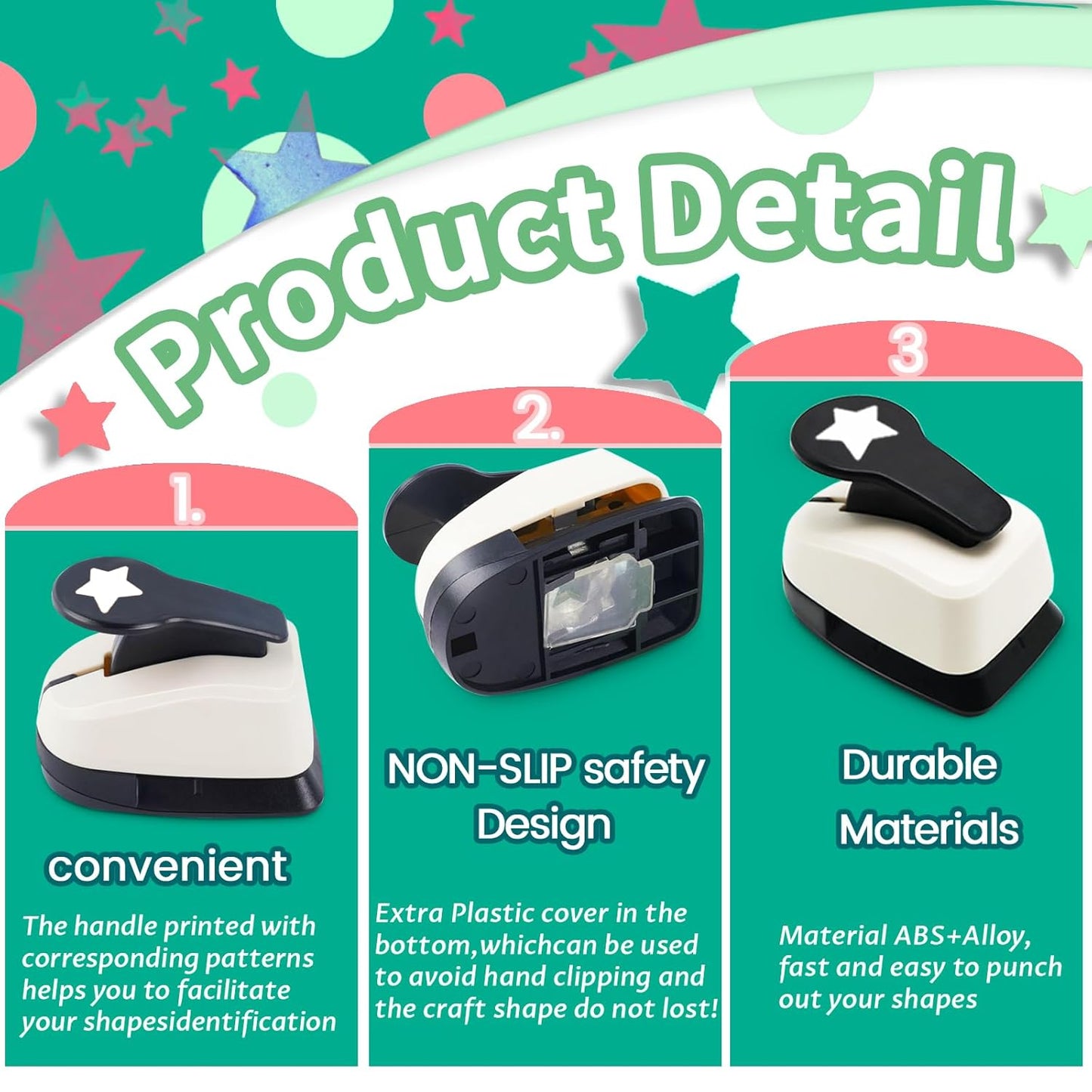 Paper Hole Punch, Heart Hole Puncher, Circle Punch, Star Hole Punches, 1 inch Circle Hole Puncher, 1 inch Star Punches, 1 in Heart Punch, Shape Hole Punch, 3 PCS CraftPunch