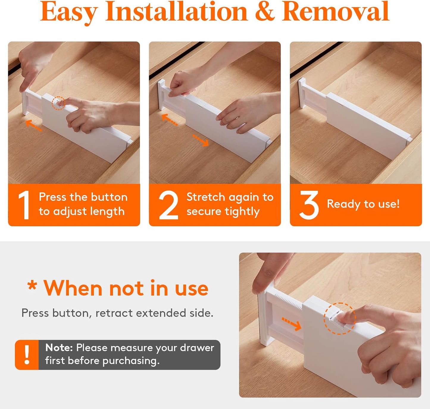 Lifewit 12 Pack Drawer Dividers 4" High,11-17" Adjustable Dresser Drawer Organizers for Clothes, Expandable Dresser Separators in Bedroom/Bathroom/Kitchen/Vanity/Office Organization and Storage, White