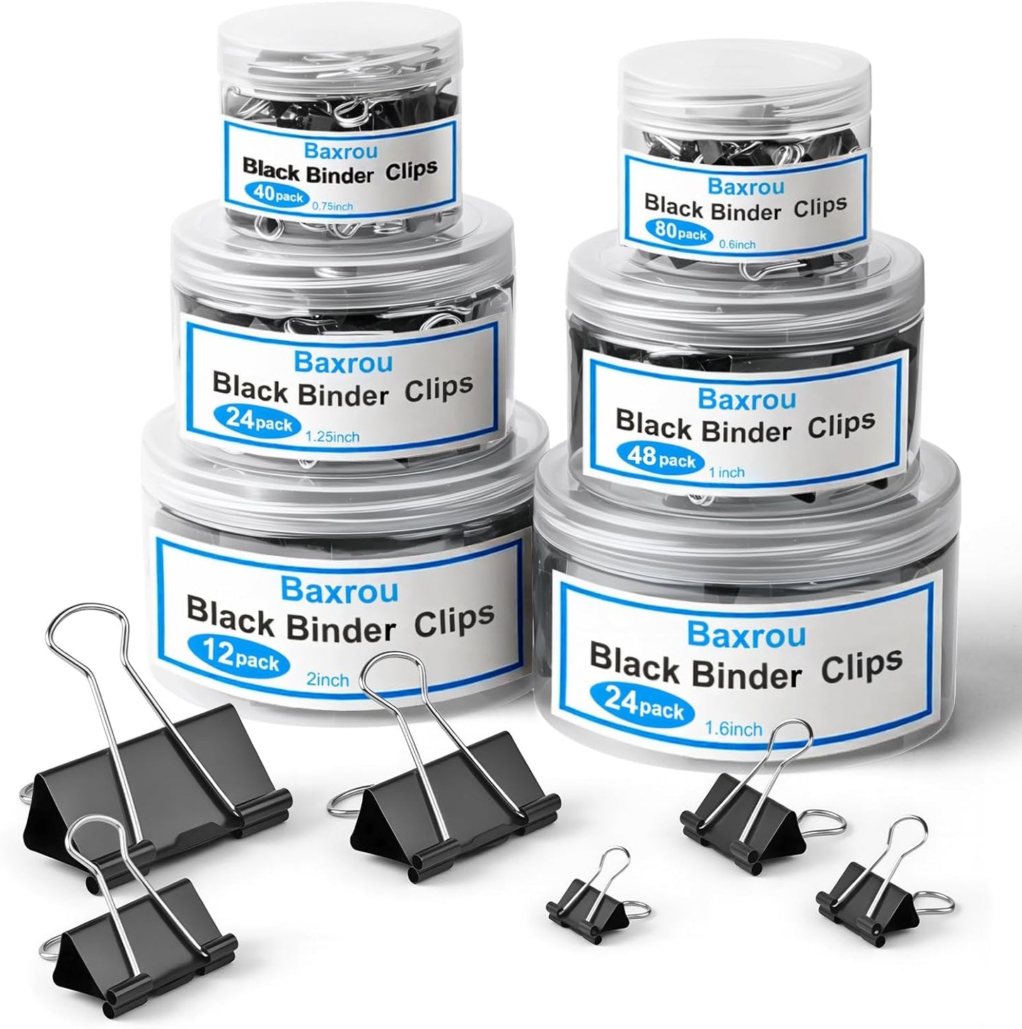 228 PCS Binder Clips Paper Clamps Assorted Sizes,Extra Large Medium Small Mini and Micro,Black Metal Paper Binder Clip 6 Sizes for Office, Home and School