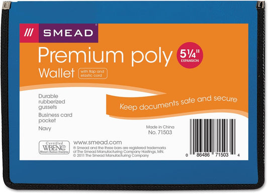 Smead Poly Wallet, Accordion File Organizer for File Folders, Letter Size, Blue, 5-1/4 inch Expansion, Office Supplies, Document Organizer (71503)