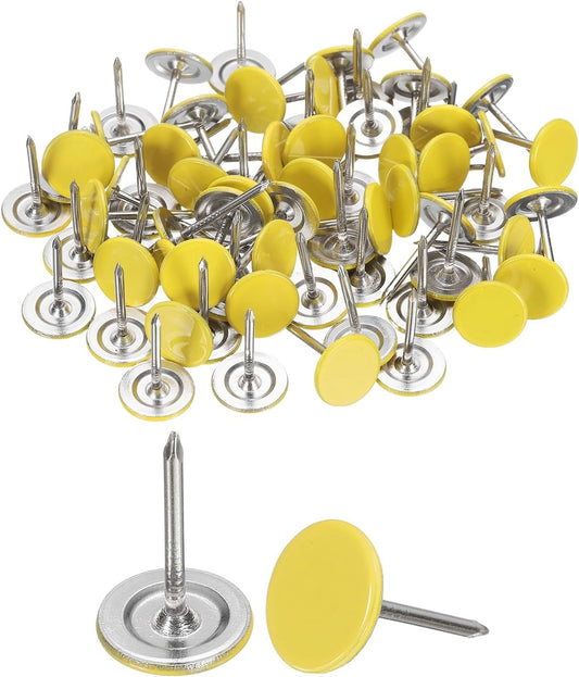 uxcell 150Pcs Upholstery Tacks, 11mmx17mm Flat Head Thumb Tack Decorative Furniture Nails Push Pins for Furniture Sofa Headboards, Yellow
