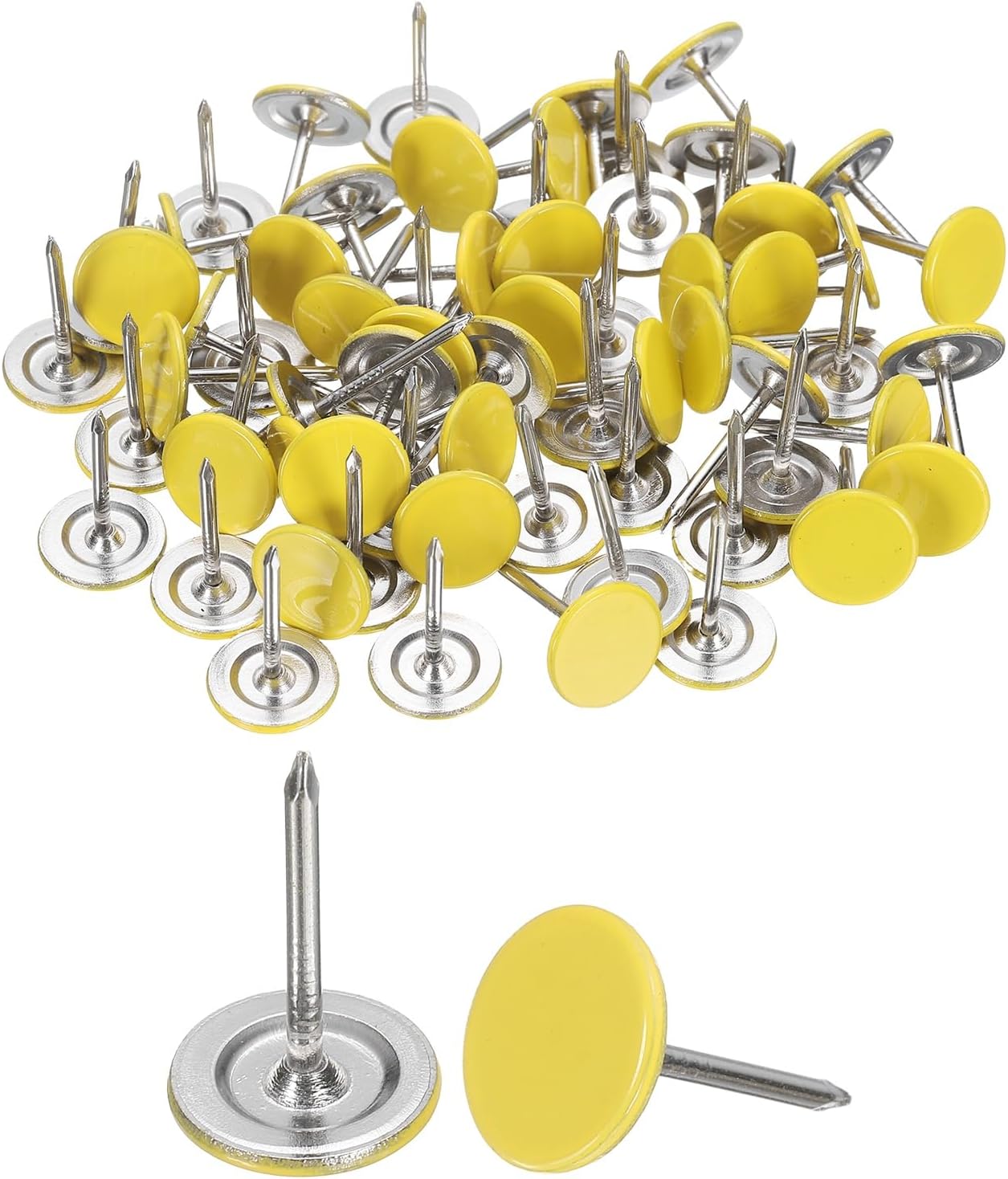 uxcell 60Pcs Upholstery Tacks, 11mmx17mm Flat Head Thumb Tack Decorative Furniture Nails Push Pins for Furniture Sofa Headboards, Yellow