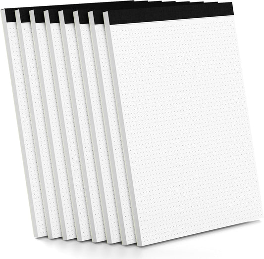 Dot Grid Journal Notepad 8.5 x 11, 8 Pack, Dotted Grid Paper Note Pads 8.5" x 11", White Dotted Journal 8-1/2 x 11, 30 Sheets, 1/5" Dot Spacing Paper Writing Pads for Sketching, Drawing, 30 Sheets/Pad
