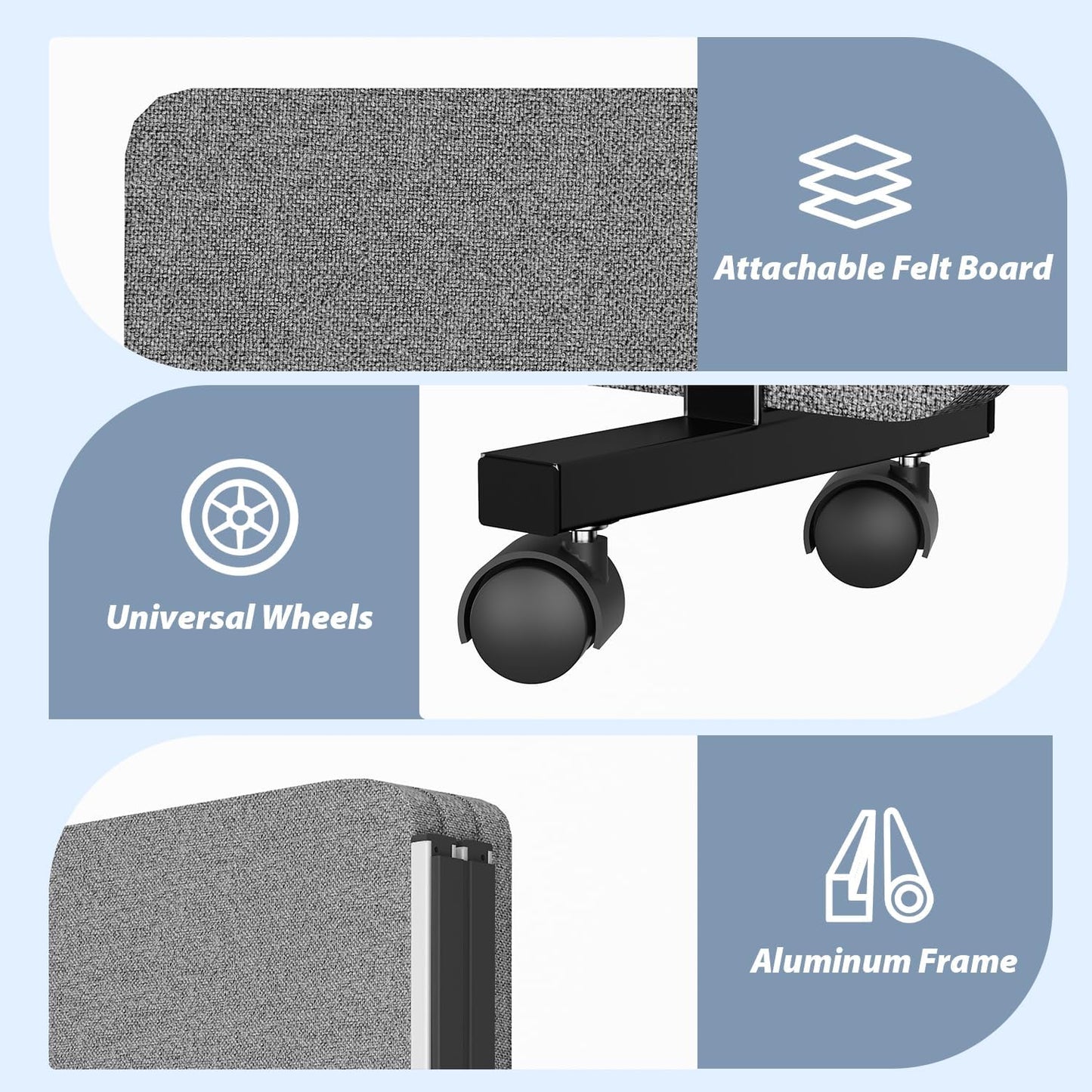 Acoustic Room Divider Privacy Panel with Wheels, 3 Panel Soundproof Room Divider (Aluminum Frame) for Room Partition, Folding Room Dividers Separation Office Cubicle Wall Sound Proof Partition Divider
