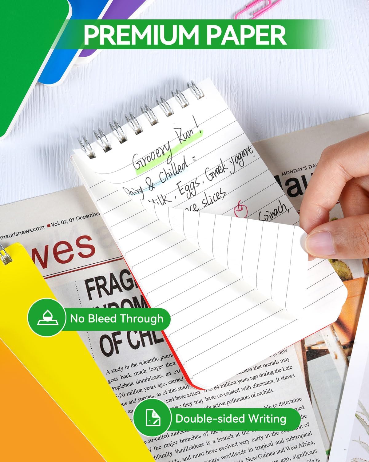 Dynta Pocket Notebook Bulk 60 Packs, 3x5 Inch Small Notepad Top Bound With Lined Pages, 10 Vibrant Colored Mini Spiral Notebooks 60Sheets/120Pages (80GSM), Memo Pads for Home, School, College, Office