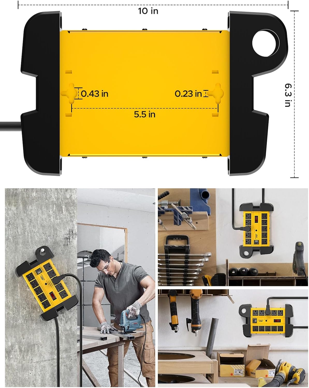 CRST Heavy Duty Power Strip with USB-C,10-Outlet Metal Surge Protector Power Strip with 6FT Cord(2800J),15A Circuit Breaker, Wall Mount, Cord Management, ETL Listed