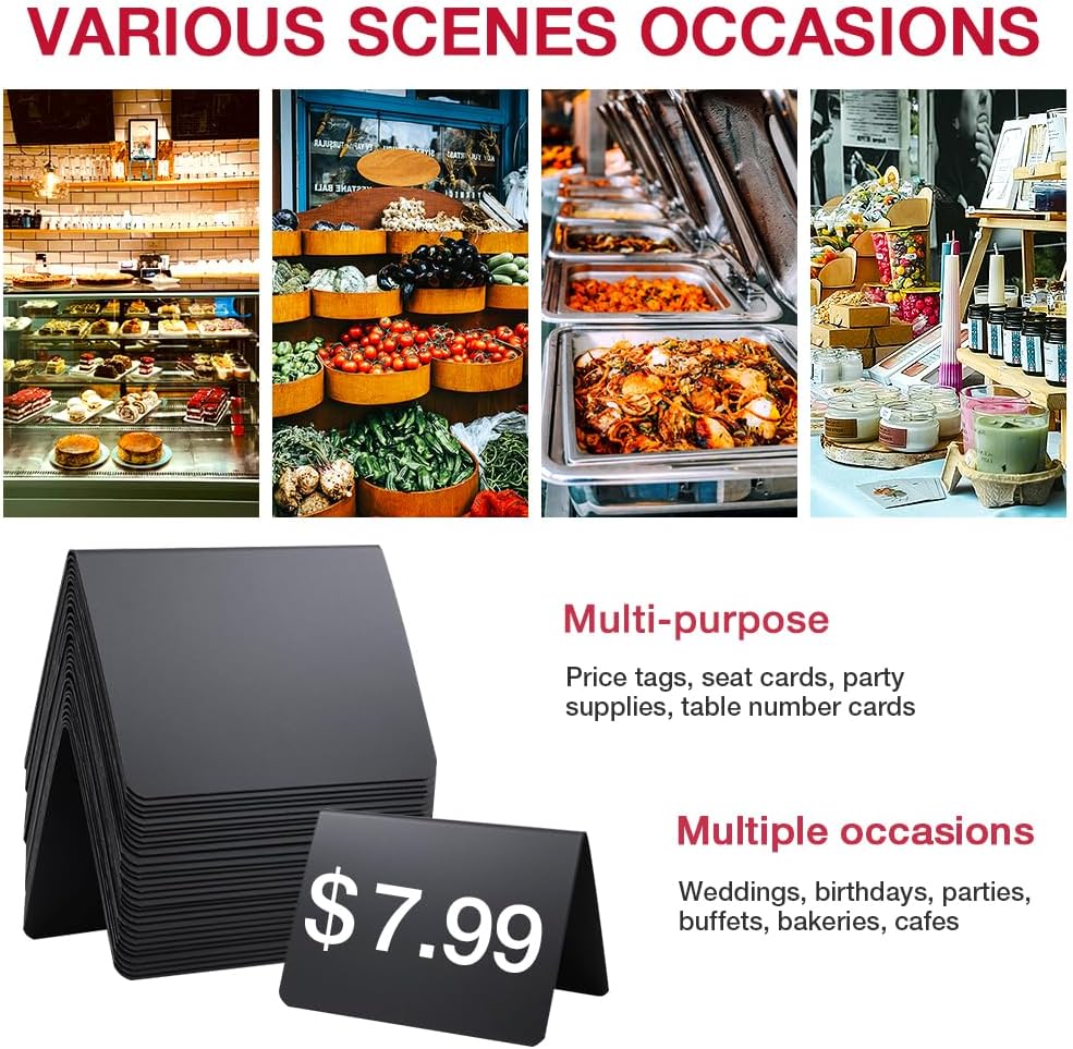 30 Pack Food Labels for Party Buffet, 4x3 Inches Mini Chalk Board Signs, Reusable Food Labels, Buffet Display, Name Tag