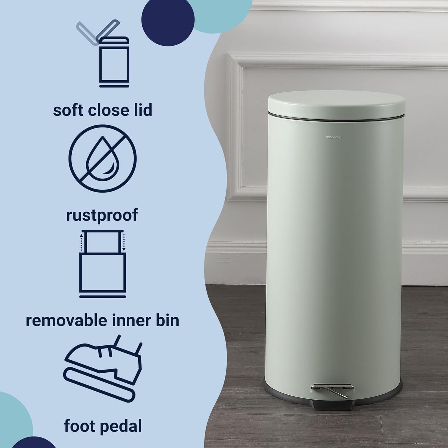 happimess HPM1000C Oscar 8-Gallon Step-Open Trash Can with Free Mini Trash Can, Modern, Fingerprint Proof for Home, Kitchen, Office, Large:7.9 Gallon Small:1.3 Gallon, Pistachio Gelato