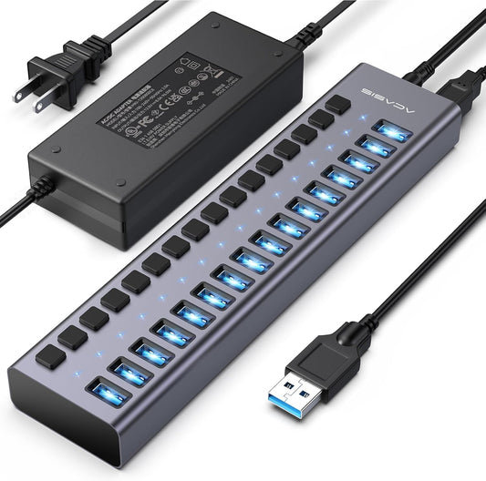 Powered USB 3.1 Hub, ACASIS 16 Ports USB 3.1 Hub with 10Gbps Data Speed，Aluminum Housing, USB Hub Powered with 96W Power Adapter, USB Hub for PC/Laptop, Computer, Flash Drive, Printer, Camera