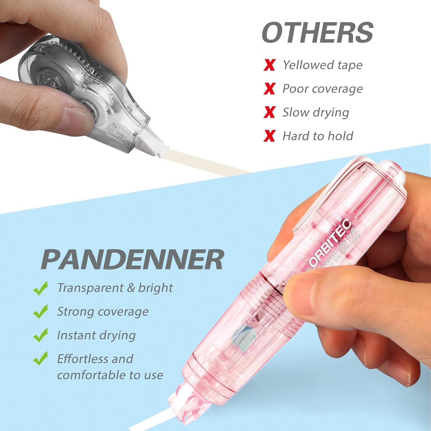 White Correction Tape Out,Refillable Retractable Quick Dry Japan Aesthetic Cute White Correction Tape Pen, with Easy to Use Mini Small Pen Shaped Applicator (retractable)