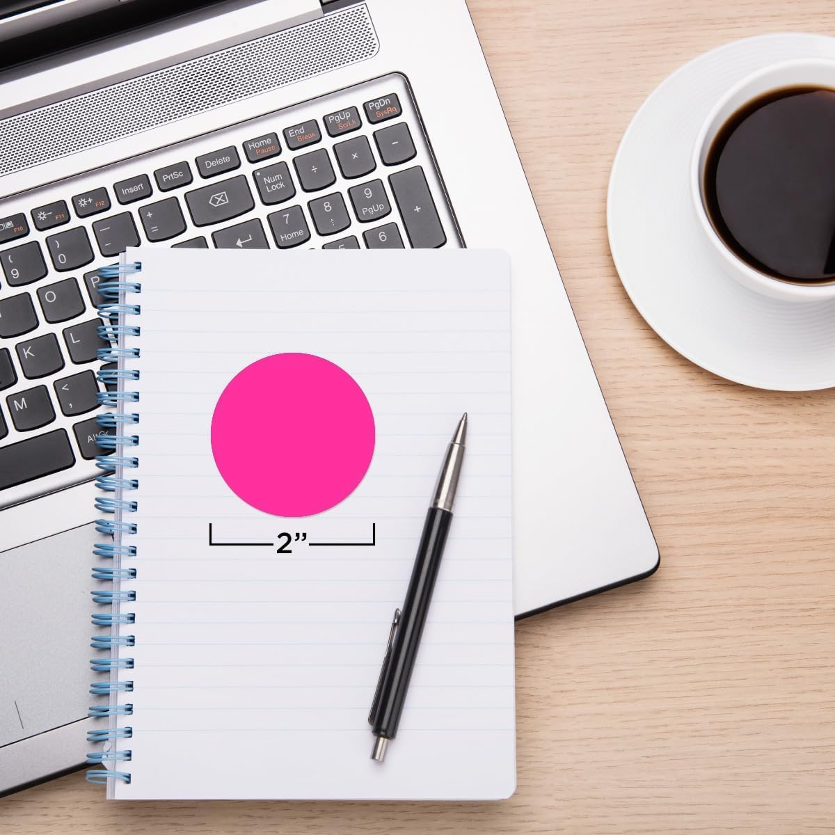 ChromaLabel 2 Inch Round Colored Stickers, Sticky Dots Color Coding Labels, Easy to Write On Colored Dot Stickers - 500 Sticker Labels per Roll, Matte Finish Fluorescent Pink - Case of 5