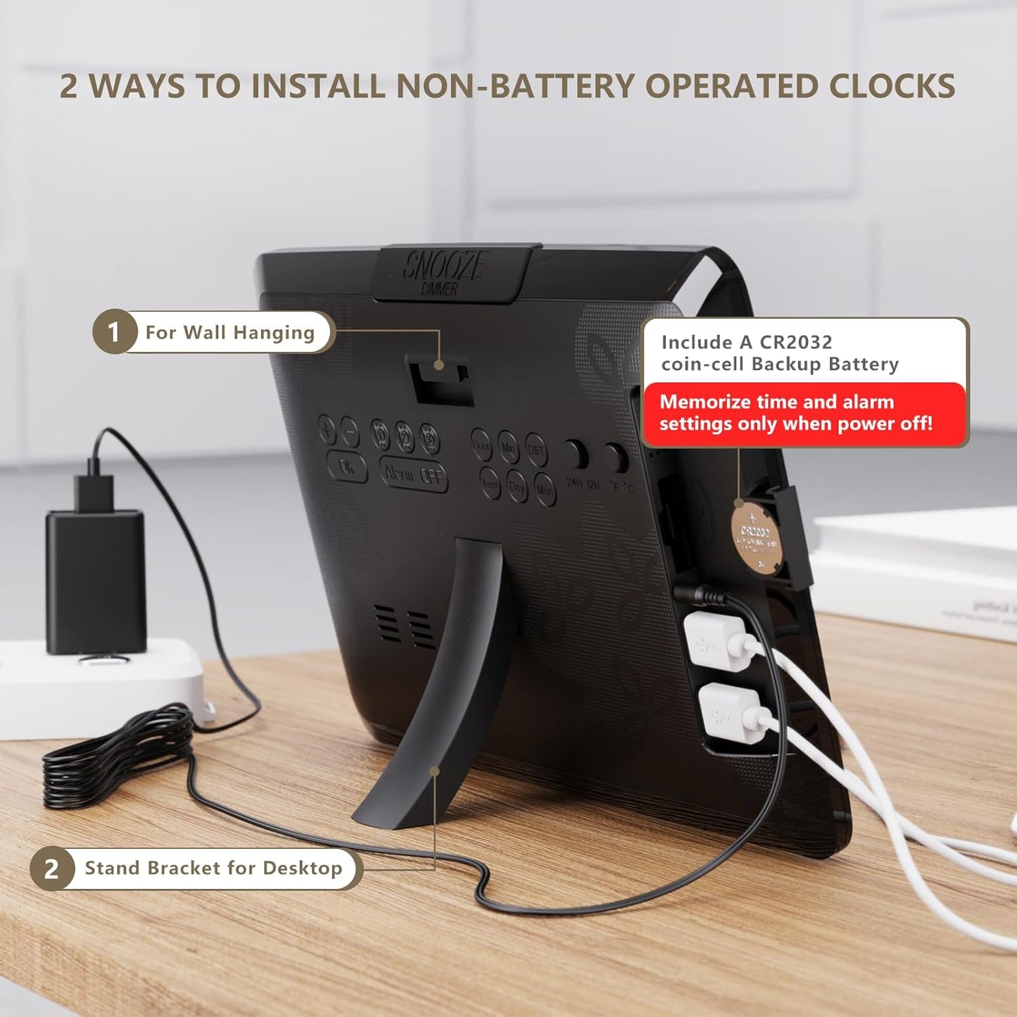 Raynic Day Clock, 11.5" Large Display Calendar Clock with Day and Date, Indoor Temperature, Adjustable Brightness, Snooze,12/24H, DST for Home, Office, Elderly