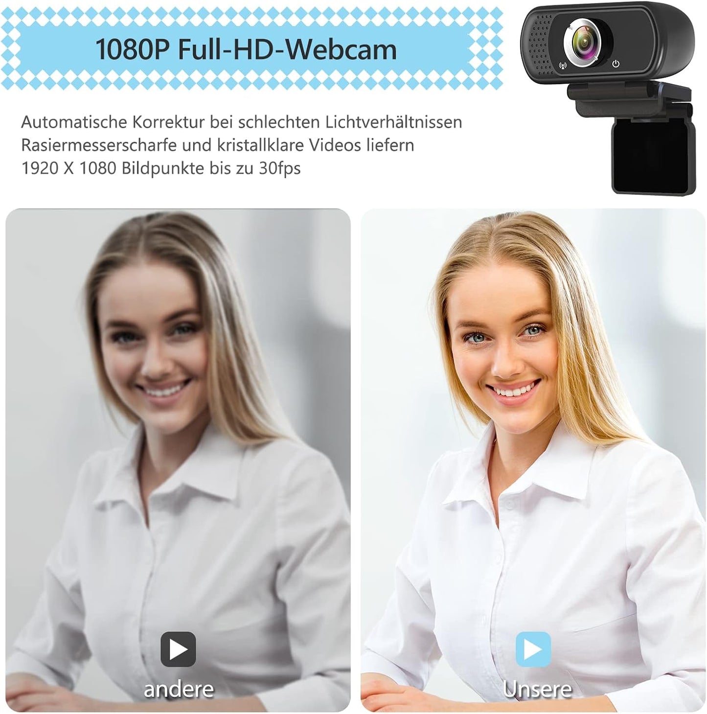 ToLuLu 1080P Webcam with Microphone, HD Webcam Web Camera with Tripod Stand, Widescreen USB Computer Camera, Streaming Mic Web cam for Online Calling/Conferencing,Facetime/YouTube Desktop Laptop PC