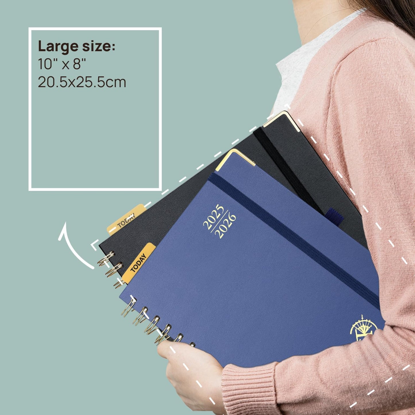 POPRUN Monthly Planner 2025-2026 Spiral Hardcover (8'' x 10''), 18 Months Calendar (Jul.2025 - Dec.2026)- 2 Pages per Month with Dotted Note Pages, Sunday Start, Laminated Tab - Black