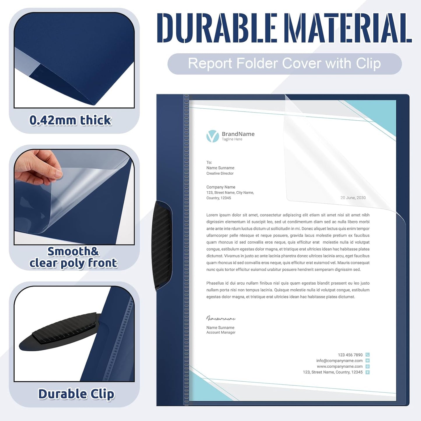 Teling 24 Pcs Clear Report Covers with Sliding Bar and Clip Presentation Folders Resume Folders for Classroom Business Files Document School Office, 9.4 x 11.8 Inches(Navy Blue)