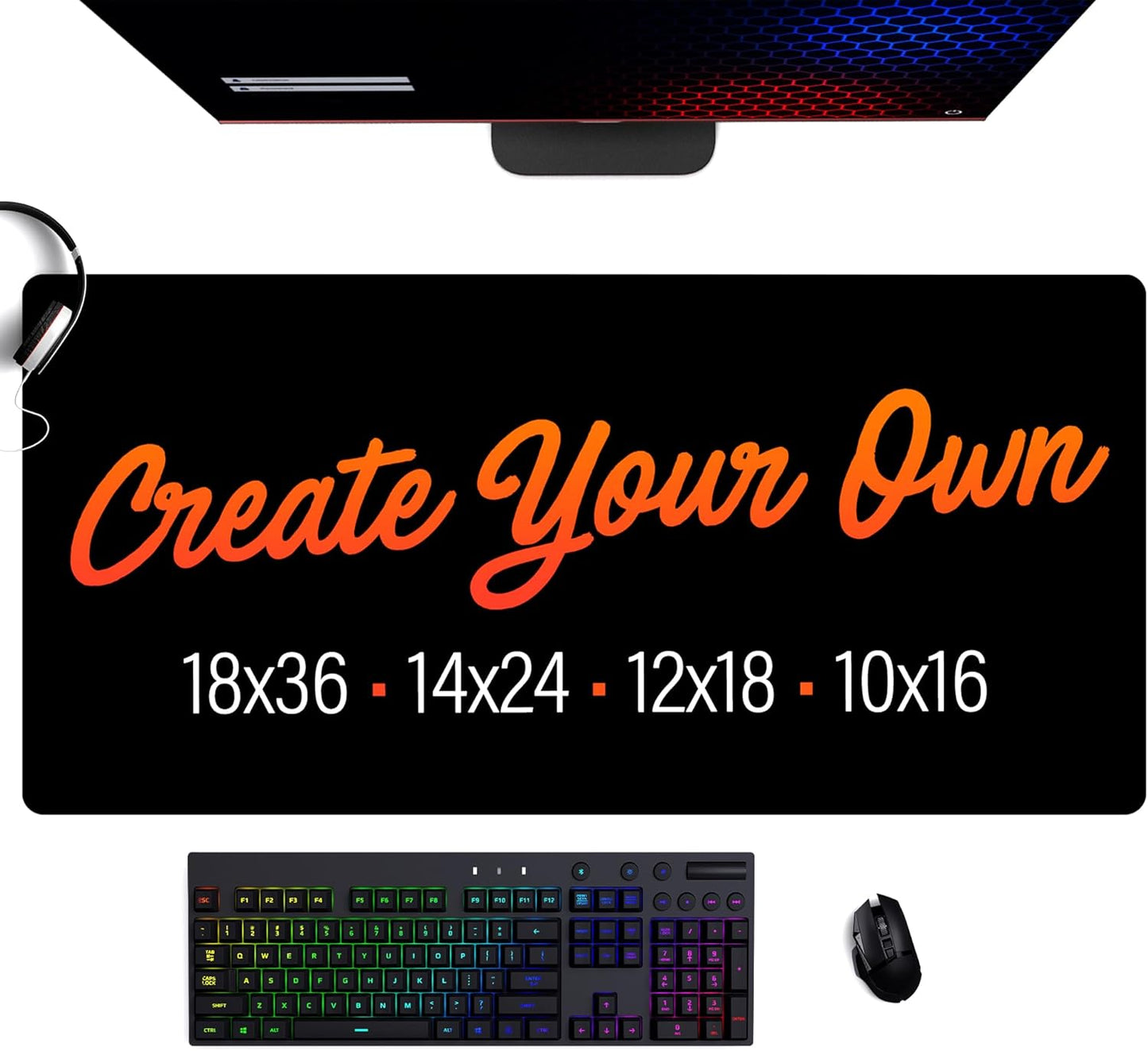 Custom Desk Mat – 12x18” Personalized Desk Pad with Photo, Text, or Logo | Sewn Edge Neoprene Mat for Work, Gaming & Office