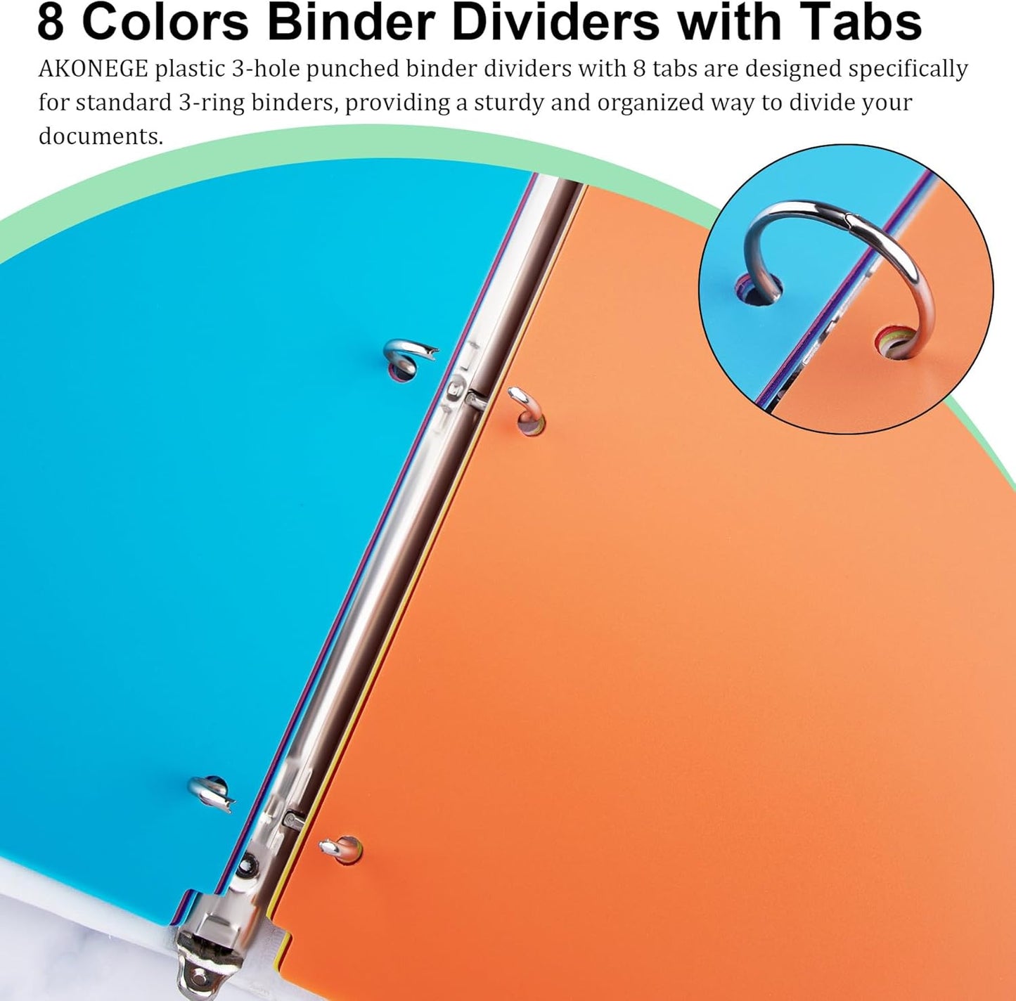 48PCS/6 Set Binder Dividers with Tabs, 8-Tab Dividers for 3 Ring Binder, 3-Hole Punched Letter Size Plastic 3 Ring Binder Dividers for School Office Home Document Organizer, Multicolor