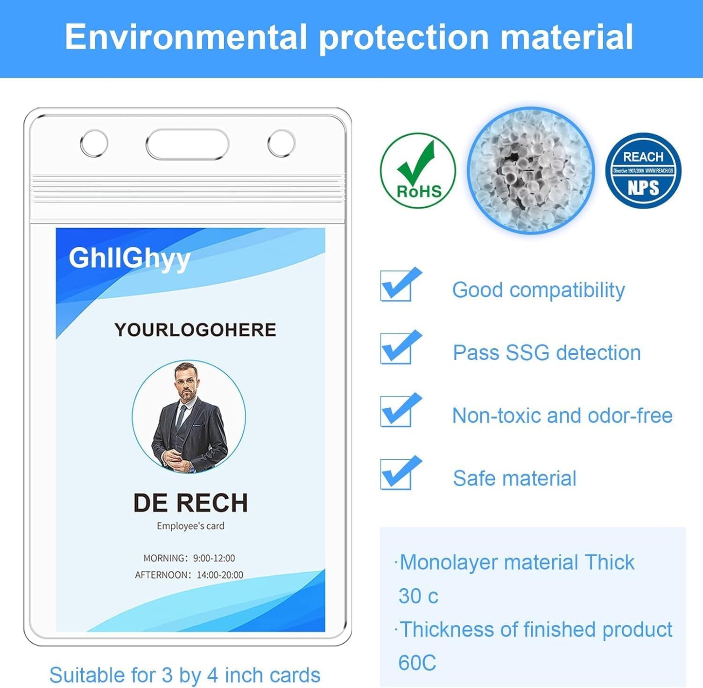 6 Pack Extra Thick Name Badge Holders, Durable & Sealable Waterproof Vertical ID Badge Holders, Clear PVC Plastic Badge Sleeve for Credit Card/Proximity/RFID/Work Badge/Room Key