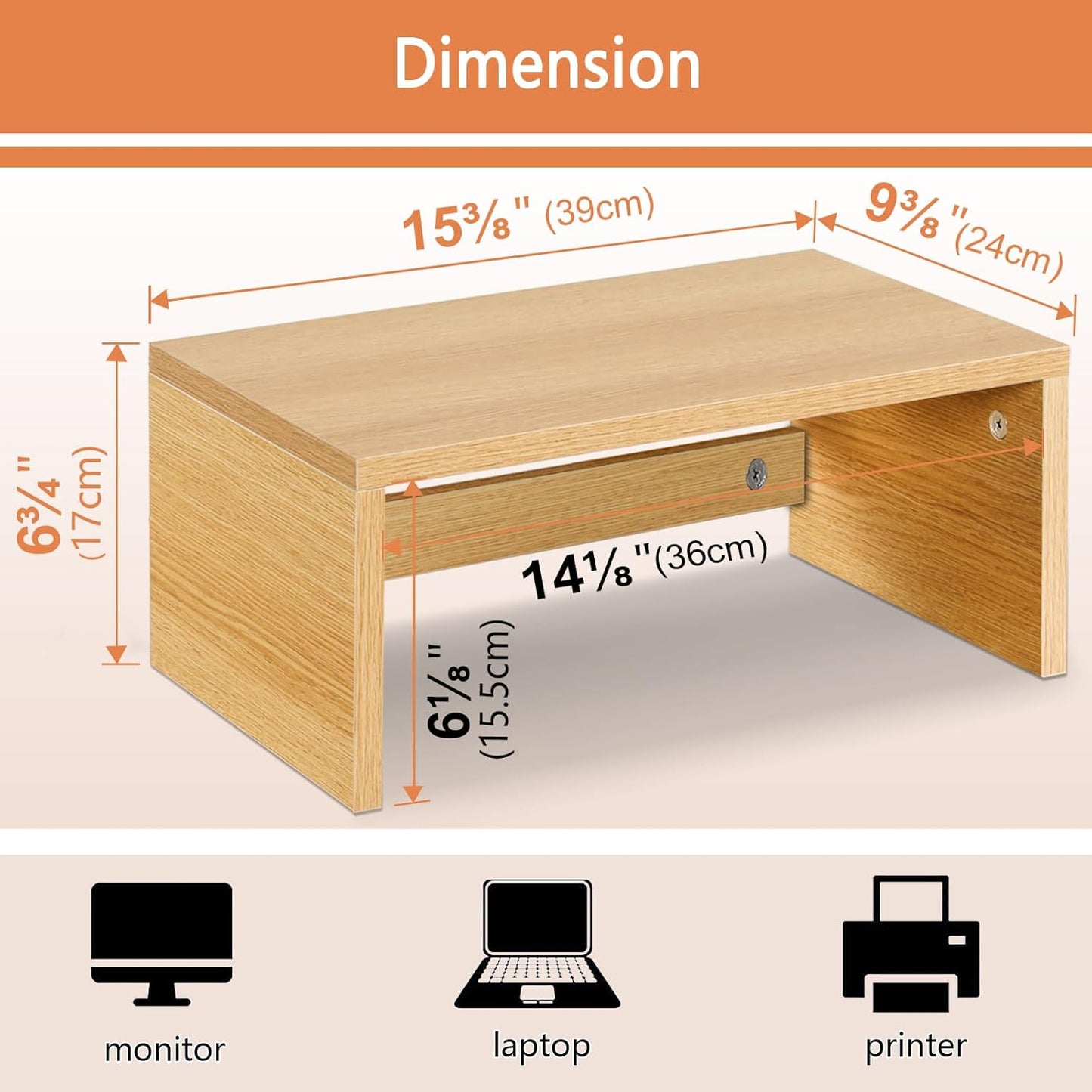 TEAMIX Higher Monitor Stand Riser, Wood Monitor Riser with Storage for Desk Small Monitor Stand TV/Screen/PC/Laptop Riser Computer Stand Desktop Shelf