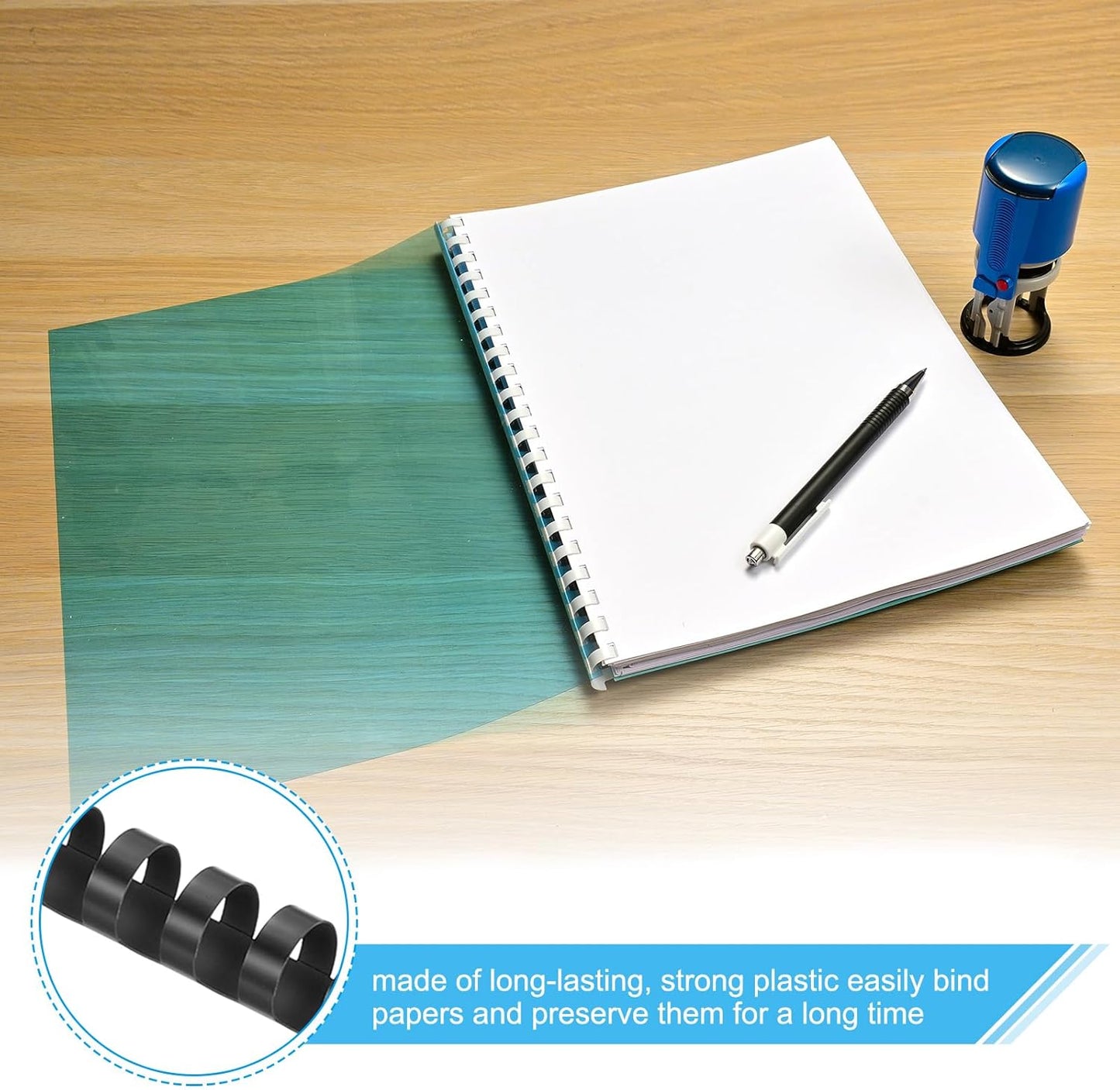 PATIKIL 38mm (1-1/2") Plastic Binding Combs, 10 Pcs 21 Rings Comb Binding Spines 310 Sheet Capacity Letter Size for Binding Paper Sheets Notebook Calendar Picture Album, Blue