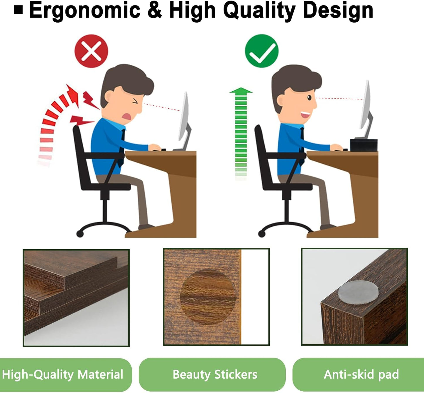 TEAMIX 2 Pack Monitor Stand Riser-20 inch, Wooden Tabletop Shelf for TV/PC/Laptop/Printer, Rustic Brown Monitor Riser with Storage, Computer Stand Ergonomic Design