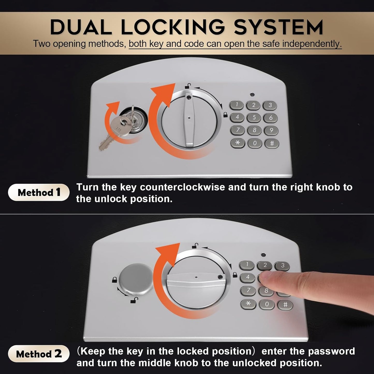 Dalmbox Portable Metal Safe Box with Digital Code Lock,Fire Resistant Storage for Documents, Fireproof Safe Box, Car, Home, Office and Outside, Black Box， Medium