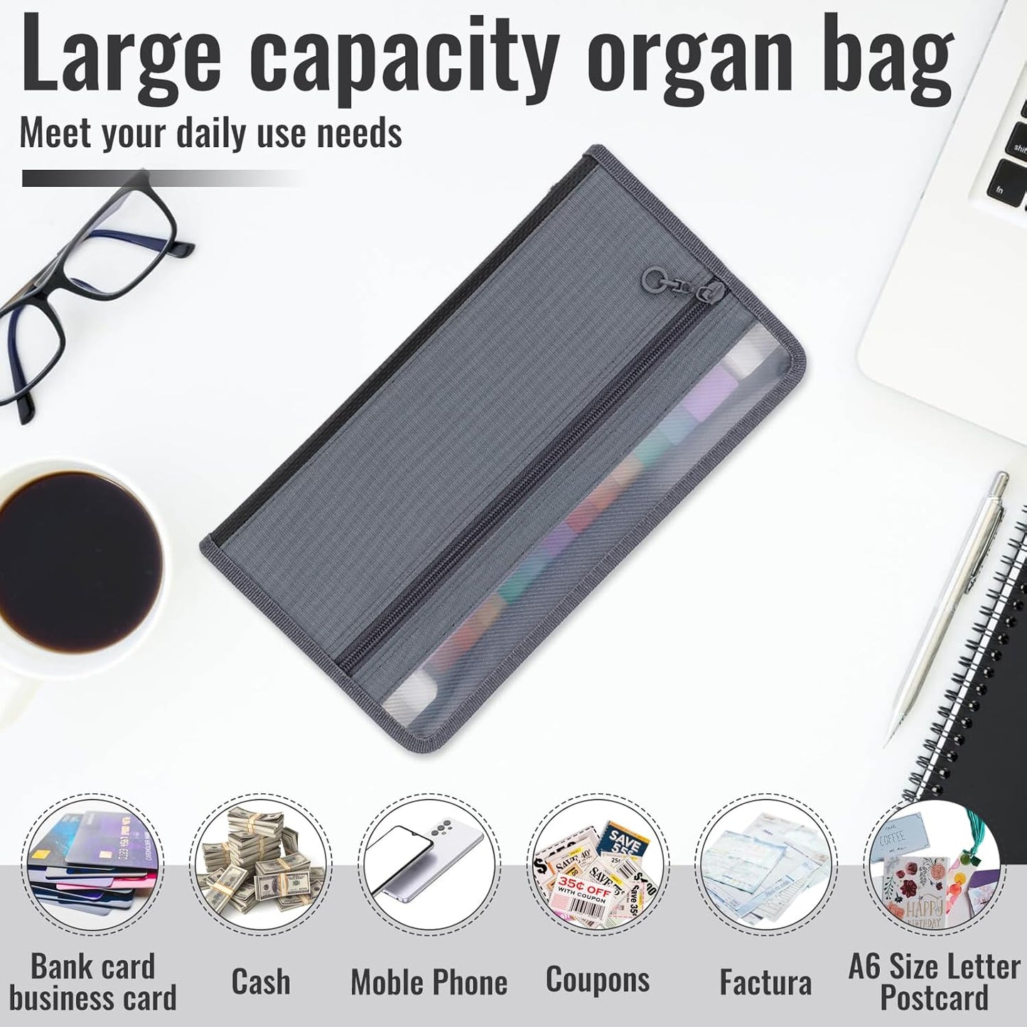 Small Accordion File Organizer with Safe Zipper, 13 Pocket Expanding File Folder with Front Pencil Pouch, Wallet for Coupon,Receipt,Bills,Cash, School Office Supplies, A6 Size