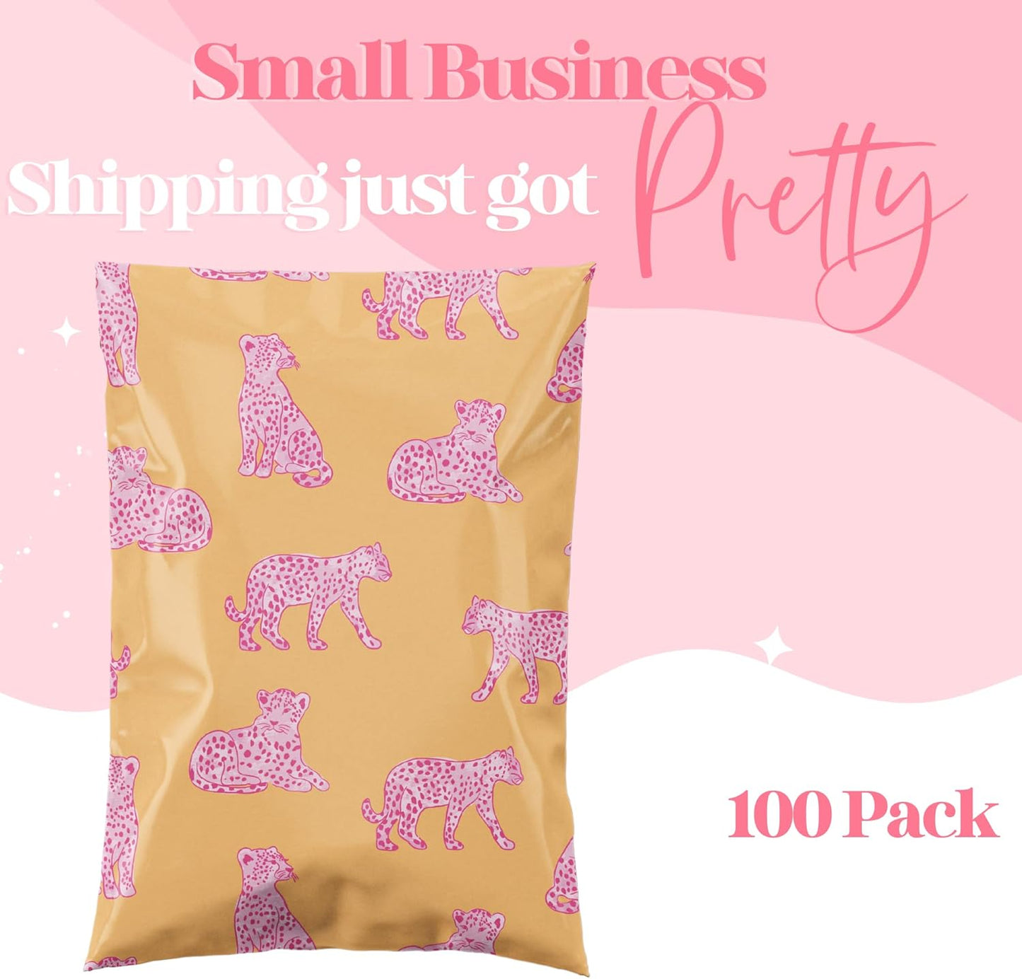 14.5x19 Designer Poly Mailer 100 Pack Heavy Duty Waterproof Self Seal Shipping Bags for Small Business Large Mailing Envelopes Bulk Tear Resistant Packaging Pink Orange Leopard