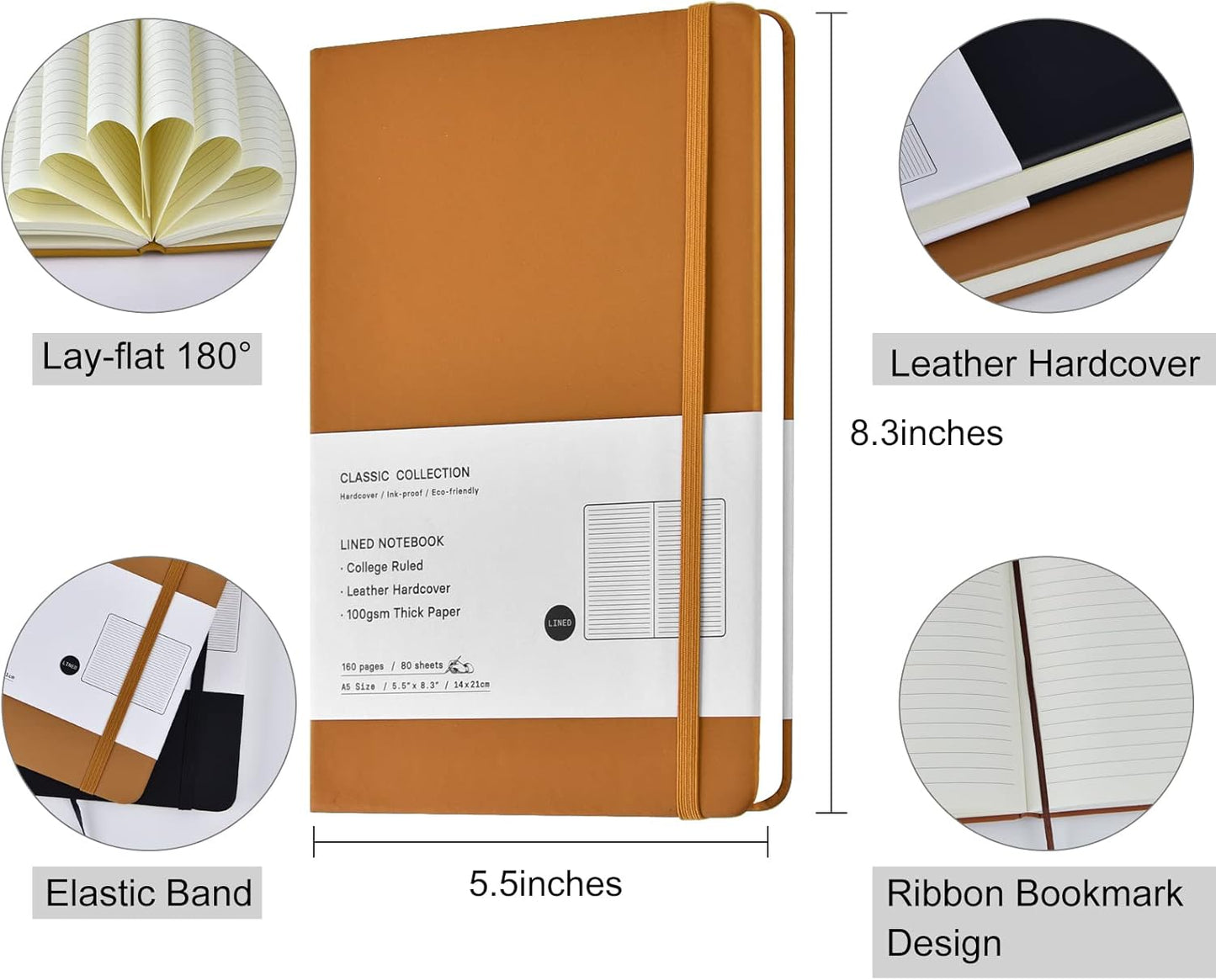 Coopay 24 Pack A5 Journal Notebooks Bulk, 160 Pages, 100GSM Thick Paper, 8.3 x 5.5 inch Hardcover Lined Leather Journals for Writing Office School Business,Bulk Notebook for Work Men Women (Brown)