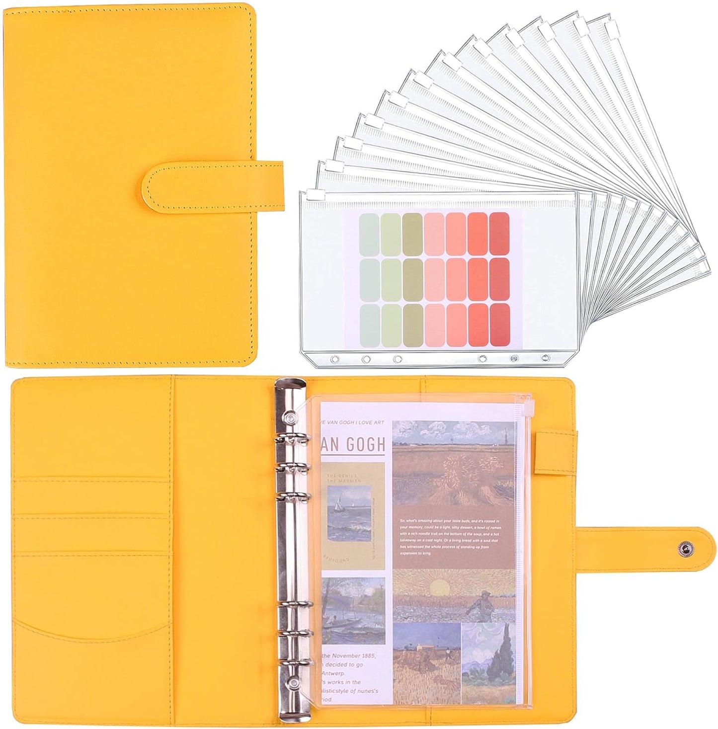 Money Saving Binder, Savings Challenges Book with for Cash Envelopes, 12pcs Zipper Envelopes A5 Budget Binder, Budget Planner for Managing Budgets and Saving Money (Yellow-9.2IN)