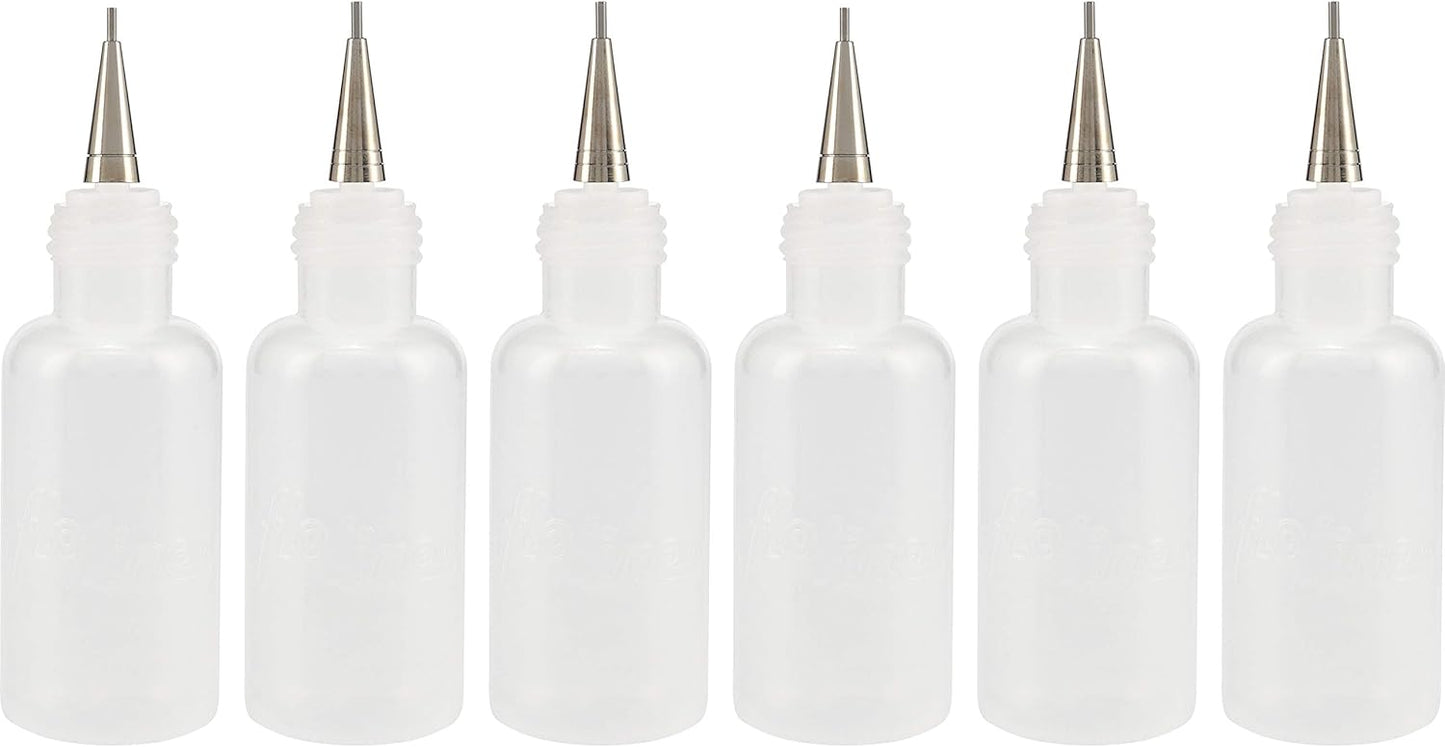 Flo Line Precision Tip Applicator Bottle - Fine Tip Squeeze Bottles for Fluid Media, Inks, Acrylics, Watercolor, Quilling, Paint Bottles with Tip Pack of 6 - 0.5oz bottles w/ 0.5, 0.7, 0.9 Metal Tips