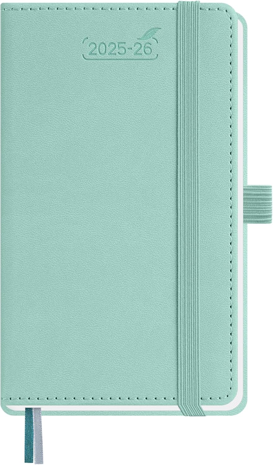 BEZEND Pocket Planner 2025-2026 Weekly and Monthly, 3.5" x 6" Academic Planner (Jul 25-Dec 26) 18-Month Mid-Year Calendar Book, Storage Pocket, Pen Holder, PU Leather Hardcover - Mint Green