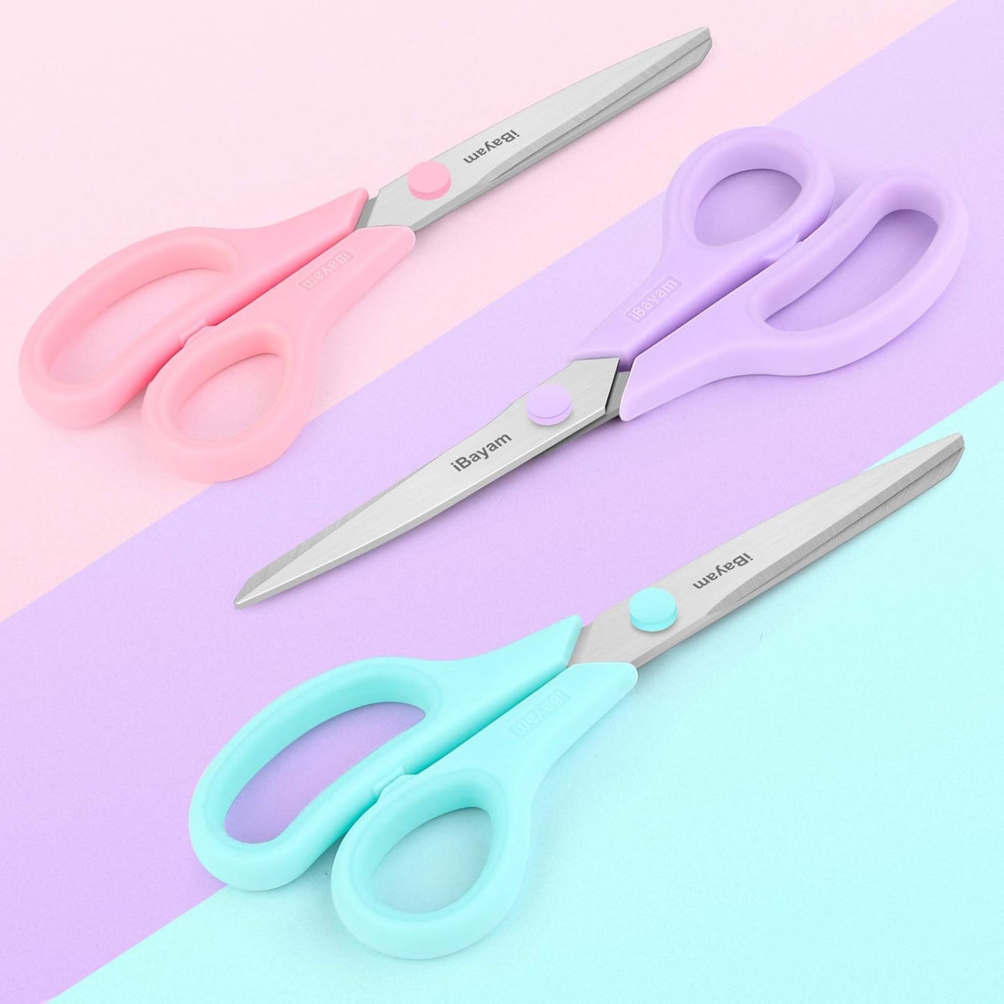 Scissors, iBayam 8" All Purpose Scissors Bulk 3-Pack, Ultra Sharp 2.5mm Thick Blade Shears Comfort-Grip for Office Desk Accessories Sewing Fabric Home Craft School Supplies, Right/Left Handed