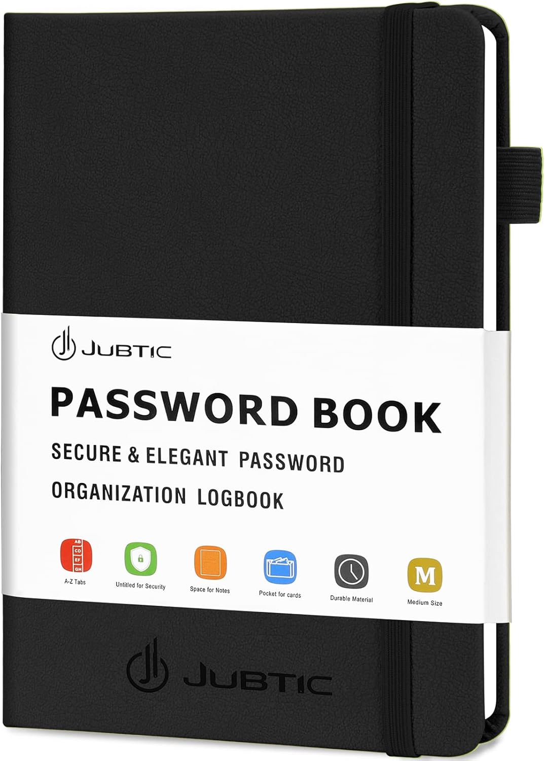 JUBTIC Password Book with Alphabetical Tabs Medium Size Password Keeper Logbook for Internet Log in Website Address Detail. Hardcover Password Notebook Journal & Organizer for Home Office, Black