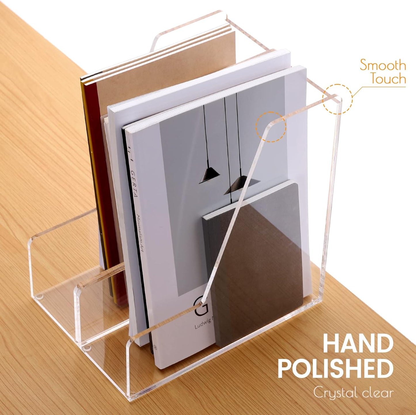 Magazine Holder, Clear Acrylic Desk Organizers, File Organizer for Desk, Magazine Rack- Desktop Book Storage -Independent Vertical 1 Space-2 Pack