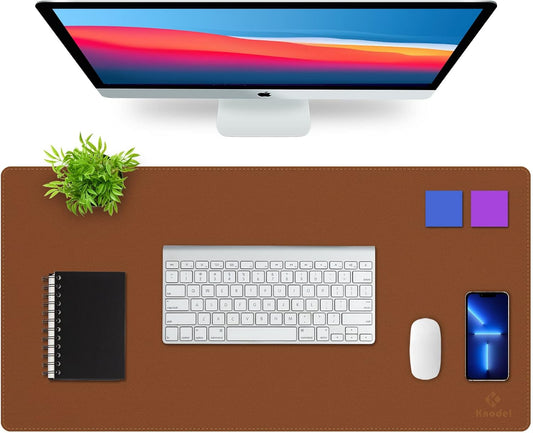 K KNODEL Desk Mat, Blotter, Dual-Sided Office Desk Pad, Waterproof Desk Mat for Desktop, Desk Blotters, PVC Leather Pad Protector (Brown, 31.5" x 15.7")