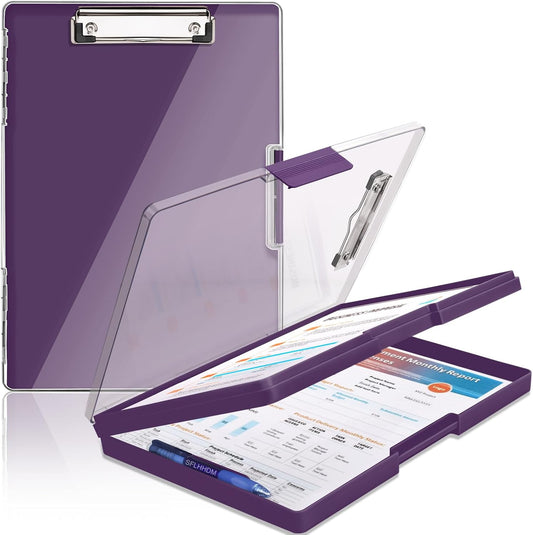 Clipboard with Storage,Heavy Duty Clip Boards 8.5x11 with 2 Storage Case,Clear Visible Top Panel Storage Clipboards,Side Open Clip Boards,Nursing Clipboard Folder Case for Office Supplies-Dark Purple