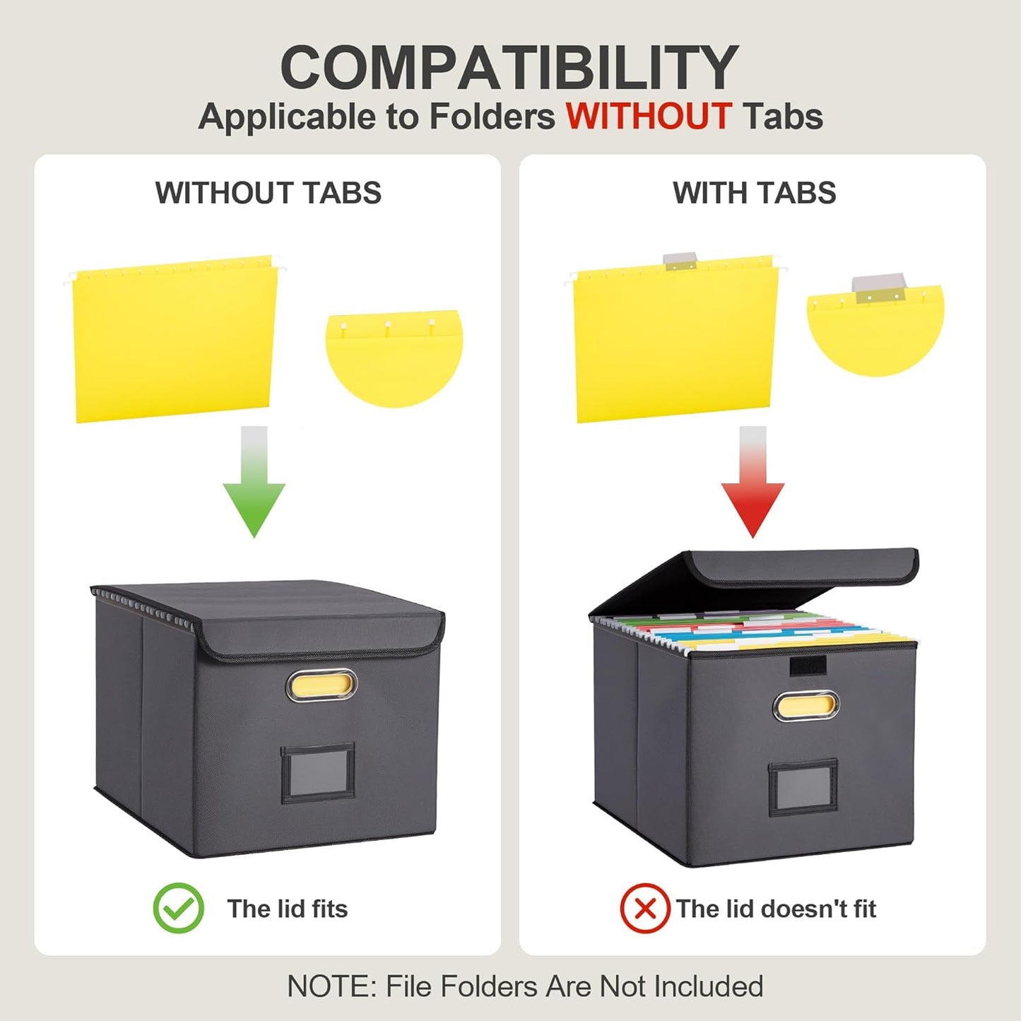 File Organizer Box, Linen Filing Organizer with Lid, Large Desktop File Boxes,Dark Grey,2 Pack